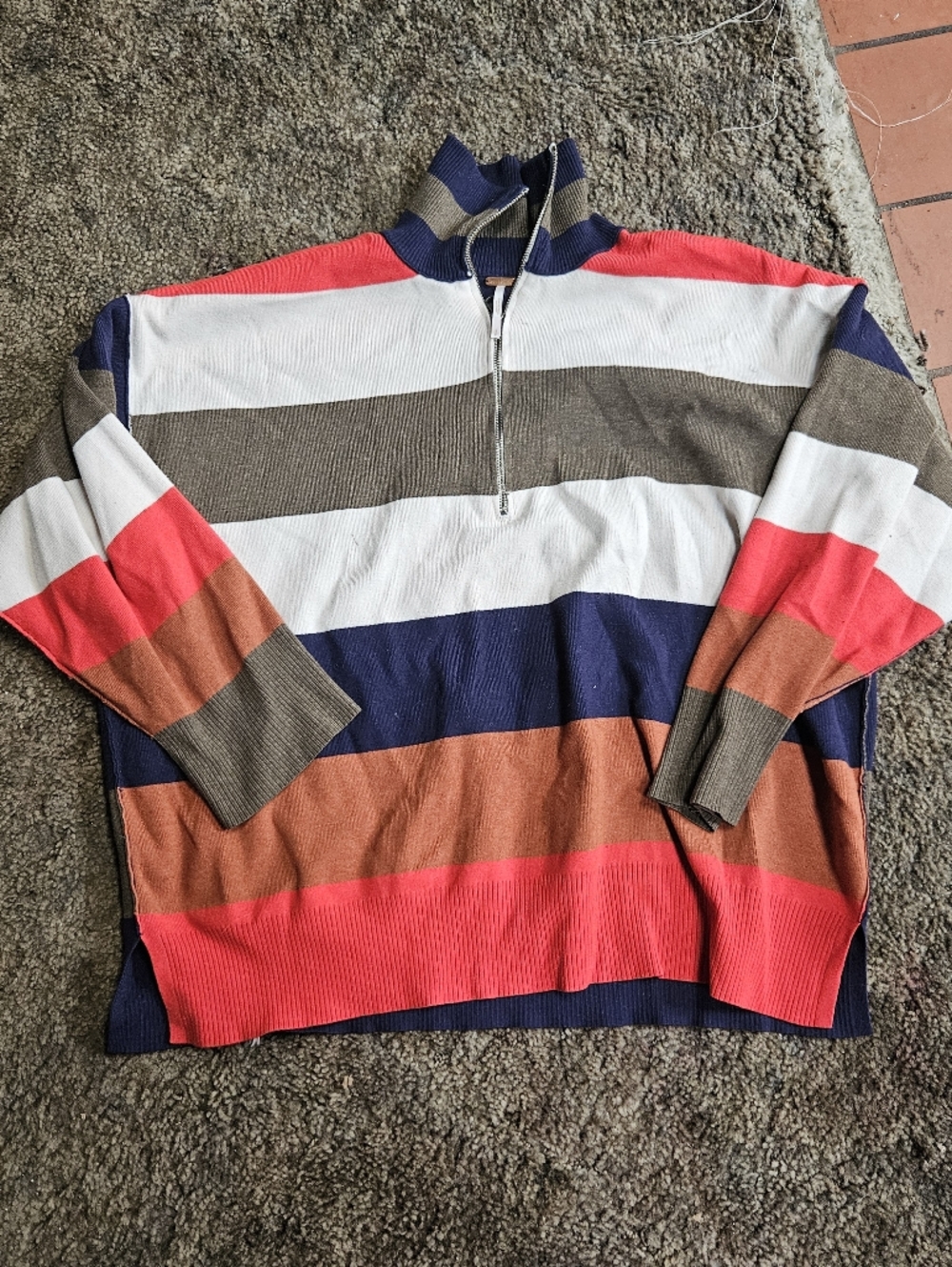 Free People Striped Zip-Up Sweater